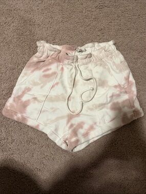 Abercrombie & Fitch Cream and Pink Tie-Dye Drawstring Athletic Shorts
